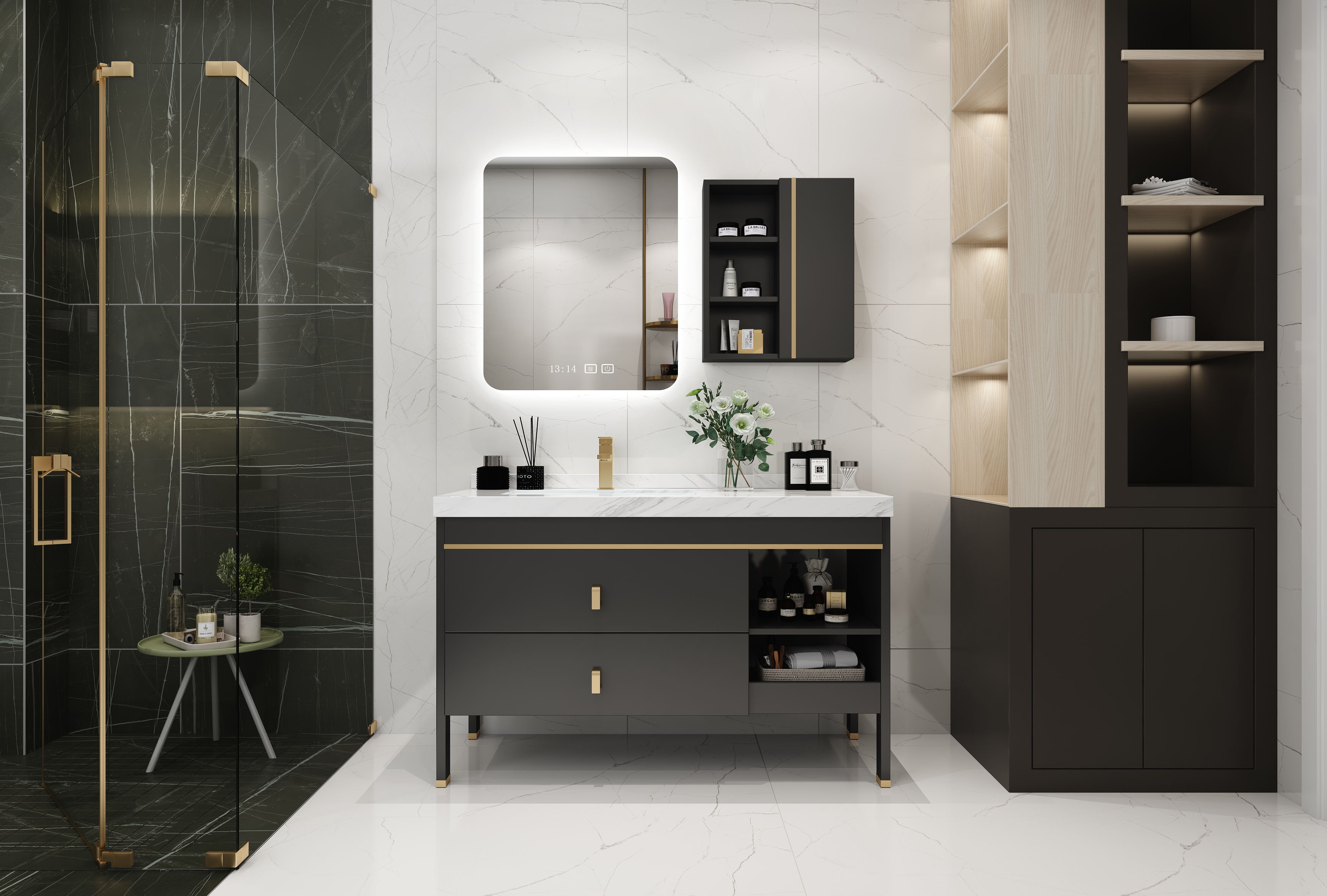 浴室柜组合现代轻奢智能大理石卫浴柜落地洗手洗脸盆卫生间洗漱台