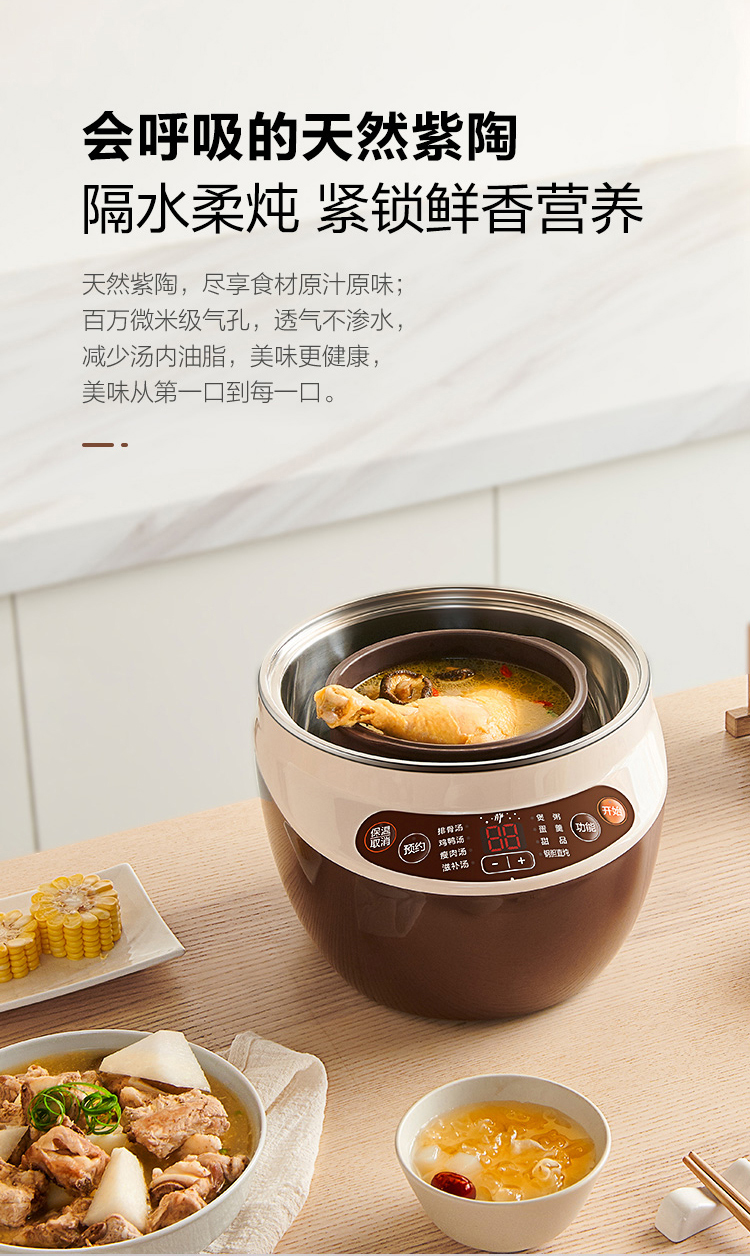 苏泊尔supor电炖锅电炖盅煲汤锅紫陶内胆燕窝炖盅直炖隔水炖一锅四胆