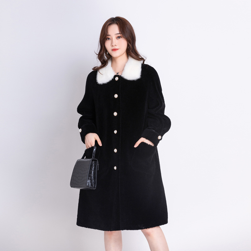 熙然2020新款羊剪绒大衣女中长款水貂领冬装颗粒羊毛复合皮毛一体外套