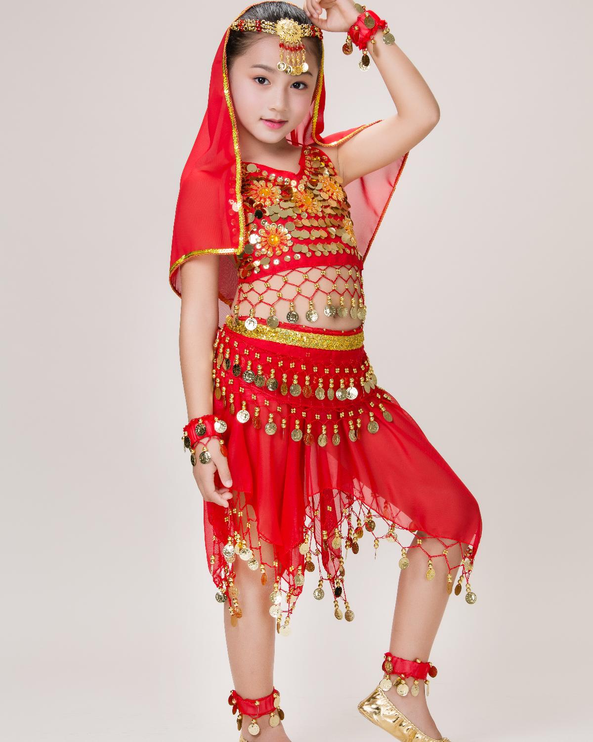 印度舞蹈服装女儿童肚皮舞服装少儿印度舞短裙纺幼儿园演出服二件套