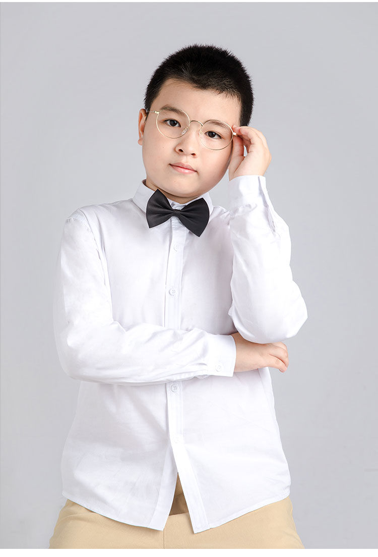 [加肥加大]胖小孩衣服男童白衬衫校园款秋冬纯棉长袖小学生校服 白色