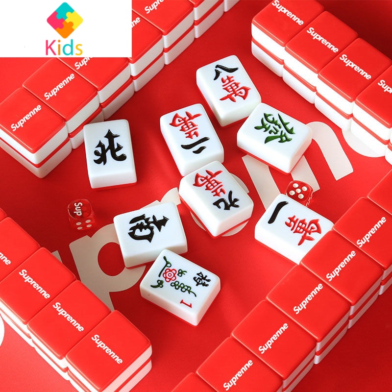 私人定制家用手搓麻将牌一级大号可爱麻将红色潮牌卡通麻雀144张真