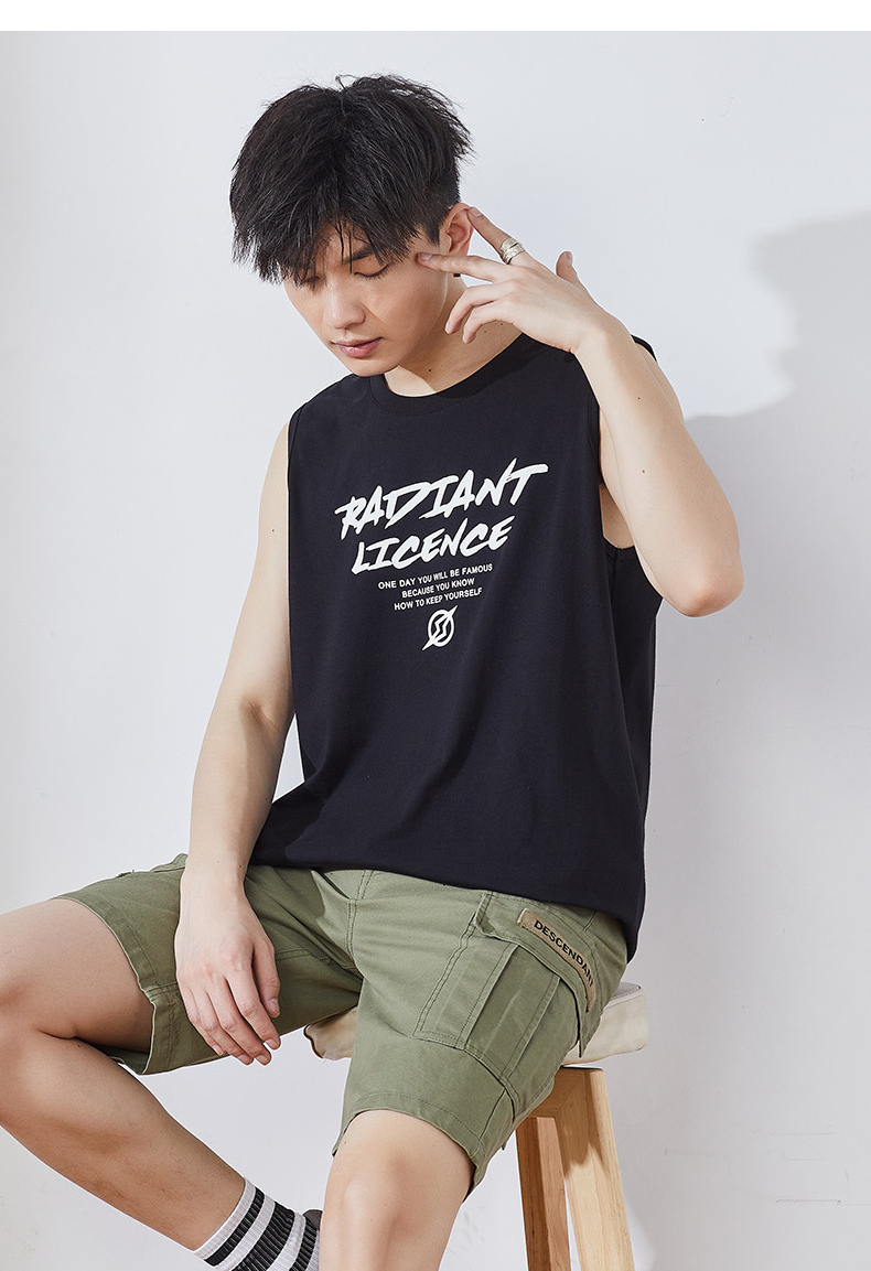 【直降】唐狮夏新款背心男纯棉宽松无袖t恤青少年潮流运动外穿坎肩ins