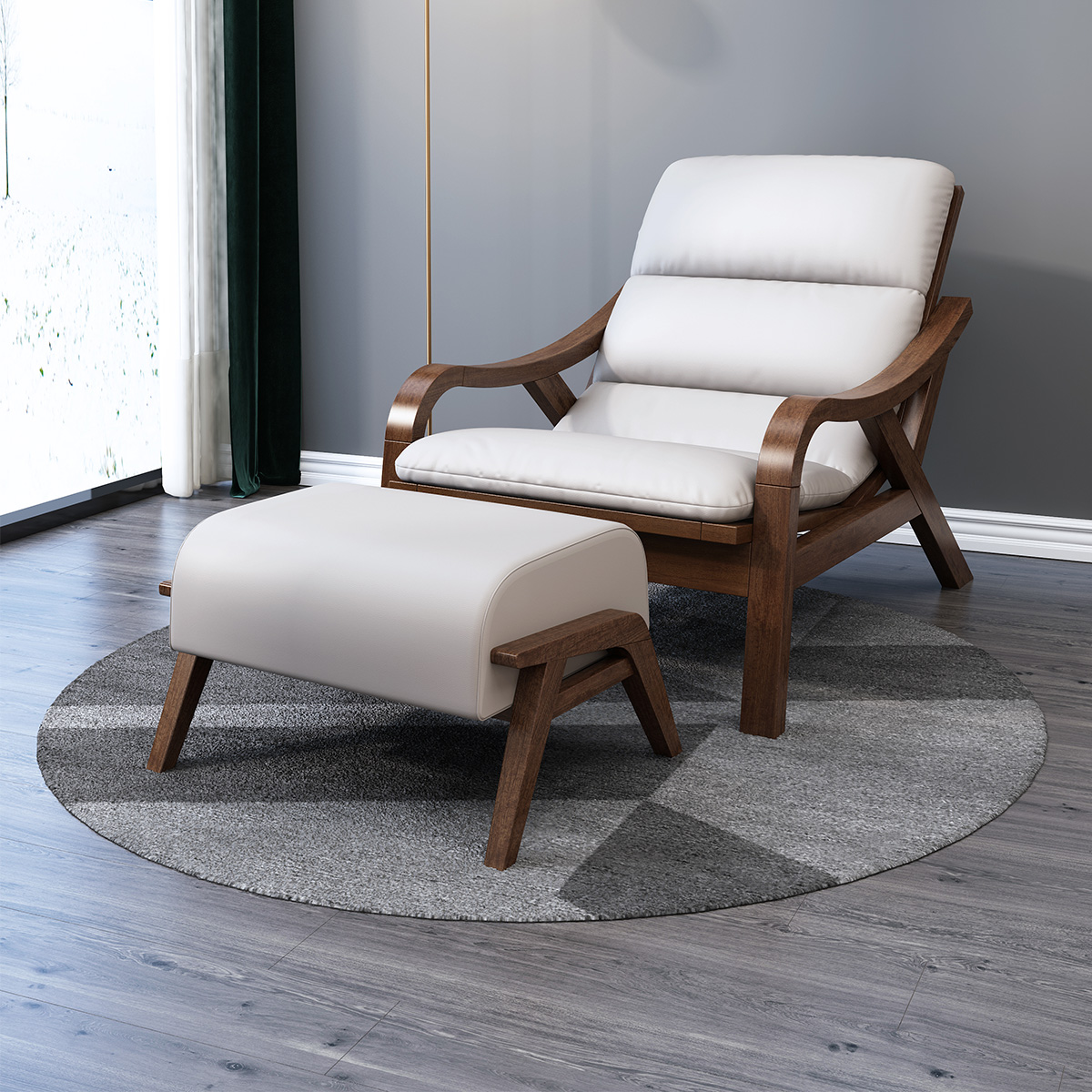 木格尚品 北欧实木躺椅轻奢胡桃木懒人沙发椅单人小户型卧室阳台现代