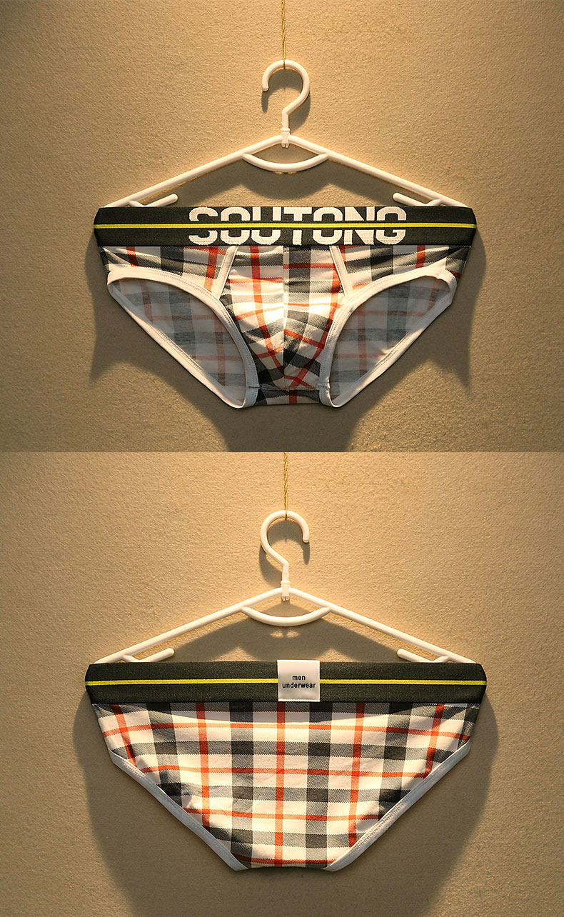 可莉允大宫男士内裤男三角裤低腰棉格子青年学院风学生三角裤jk内裤男