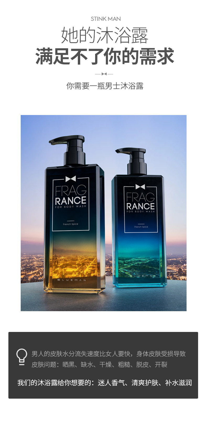 男士香水沐浴露洗水冰蓝清爽滋润木质香法式海洋香快手抖音木质香沐浴