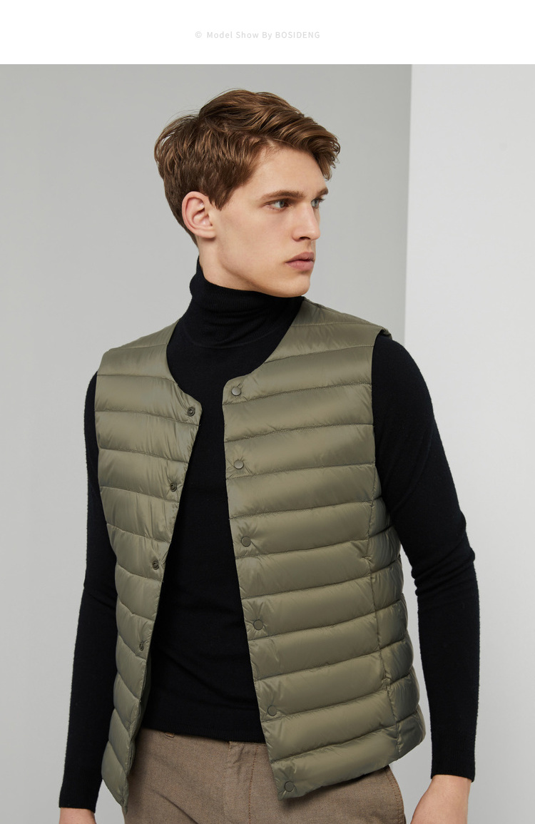 波司登新款男士短款羽绒马甲背心居家内恤中年秋冬b90130001