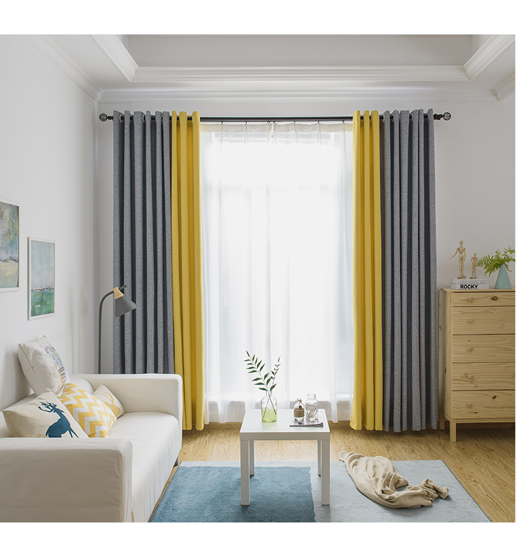 派尼美特美式窗帘现代简约客厅卧室遮光纯色棉麻布料拼接北欧风格拼色