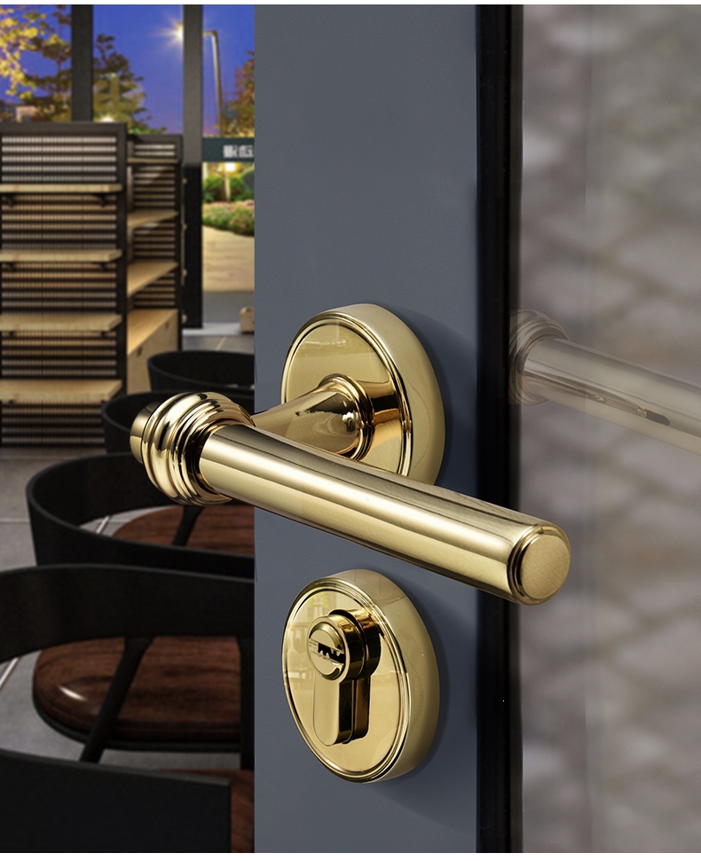 房间门锁室内家用卧室木门古达金色门把手美式房门锁具整套