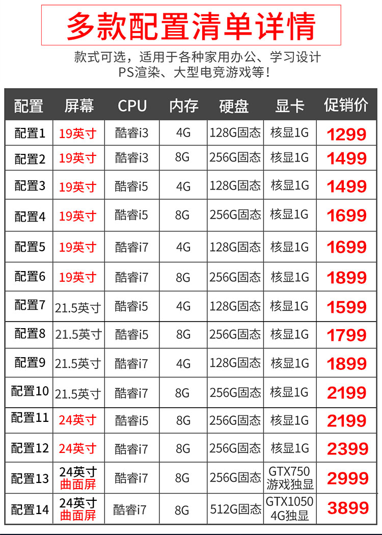 台式电脑一体机报价图片