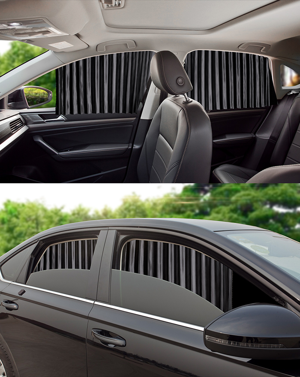 汽车窗帘侧窗隐私拉伸遮阳帘车载防晒伸缩磁吸轨道通用高档遮光帘敬平