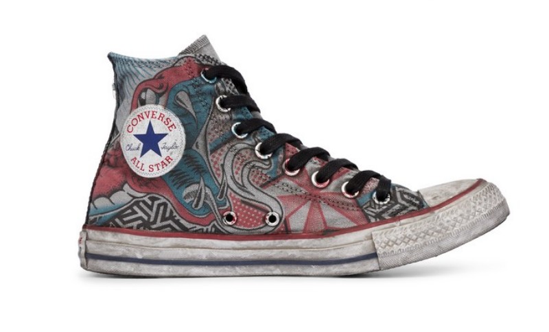 converse limited edition 匡威限量版蛇纹身涂鸦做旧高帮帆布鞋板鞋