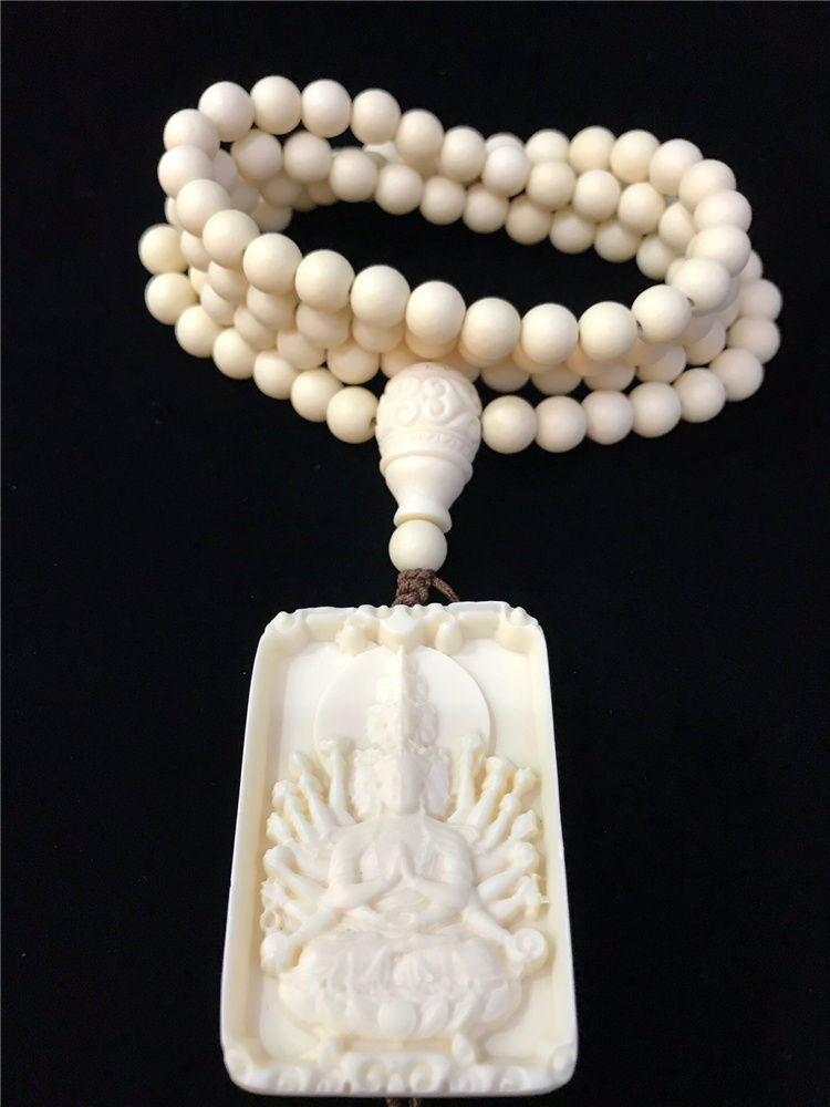 象牙果雕刻千手观音吊坠属鼠菩萨男士项链霸气潮男饰品挂件绳子吊坠