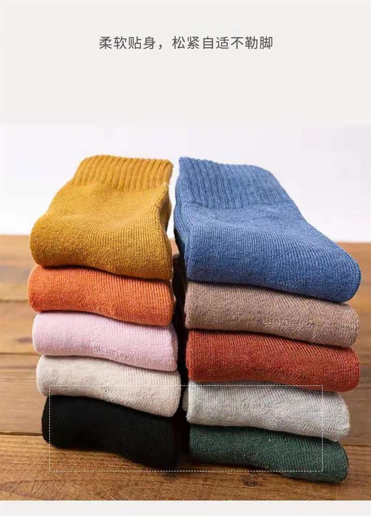 袜子甜美女生2021新款冬季保暖中筒罗口纯色毛巾袜棉袜塑性吸