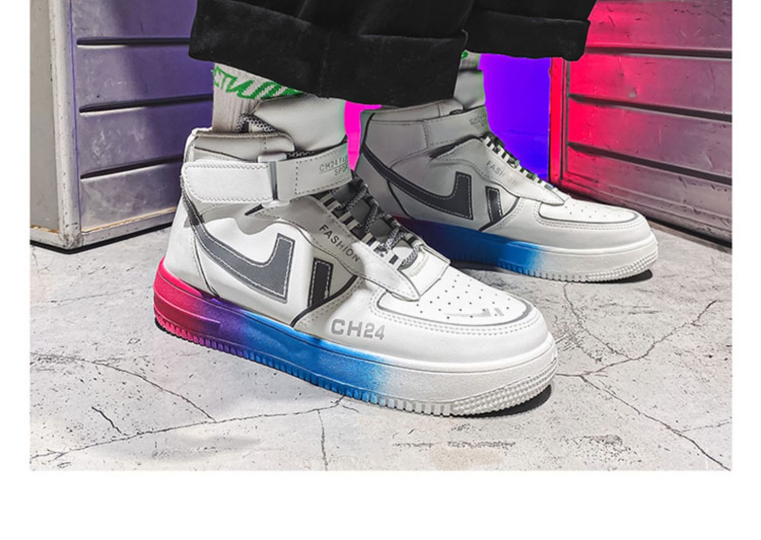 述雅空军一号春季aj夜光莆田男鞋个性炫彩渐变小白鞋青少年运动潮鞋子