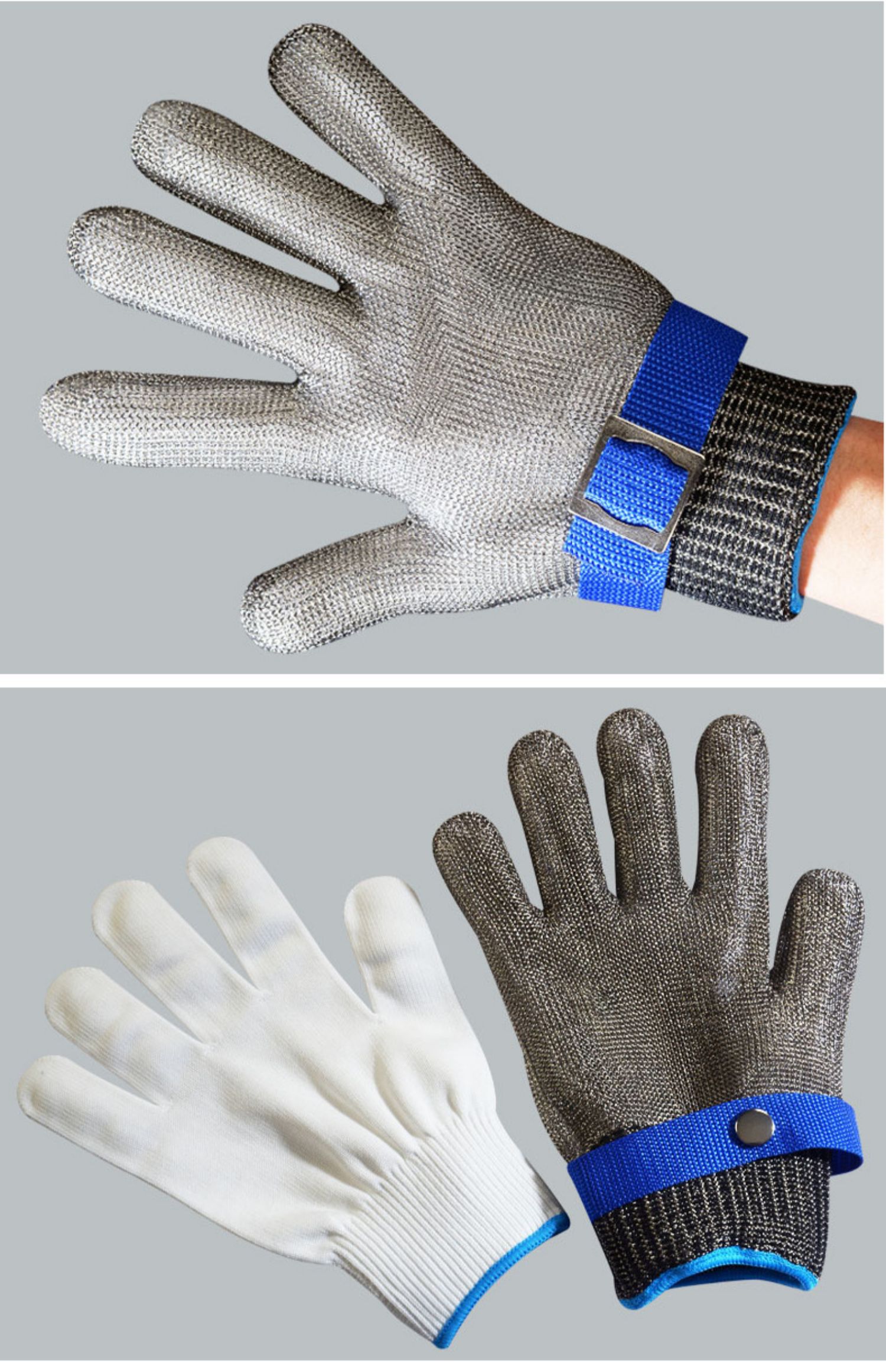 不锈钢丝手套短款23cm一只左右通用s不锈钢丝5级防割防切手套耐磨杀鱼