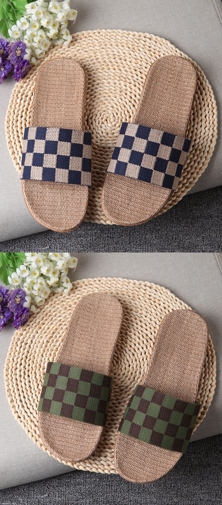 居家拖鞋女夏防滑地板室内亚麻拖鞋男家居麻拖鞋 夏季凉拖鞋夏天