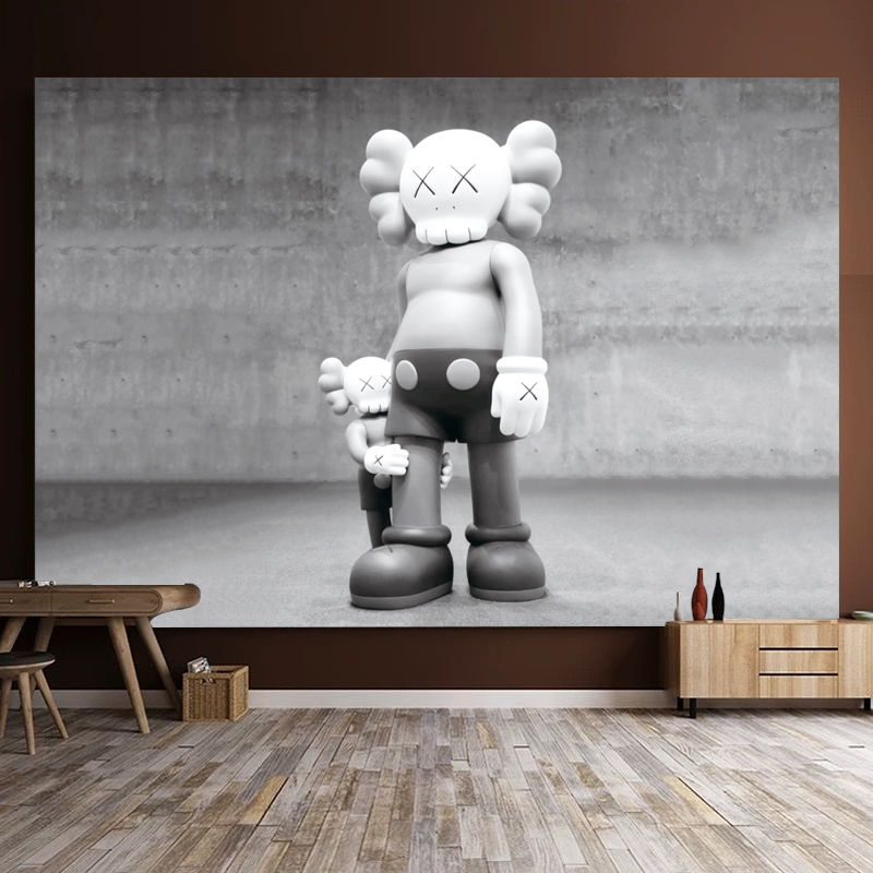 新款芝麻街挂布kaws墙布潮牌装饰背景布大学生宿舍改造挂毯画壁毯白色