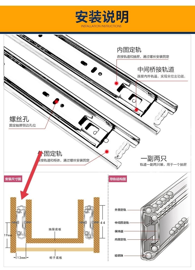 抽屉滑轨尺寸对照表图片