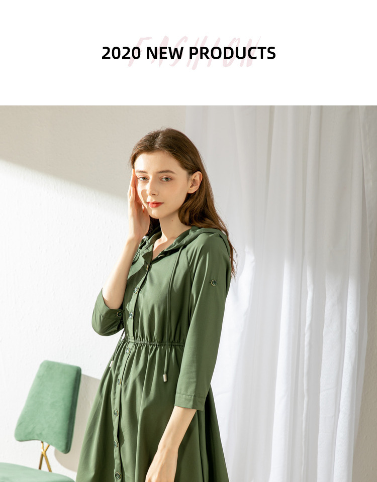 依尚街区休闲松紧腰连衣裙女装新款2020春连帽中袖a字裙中裙百搭