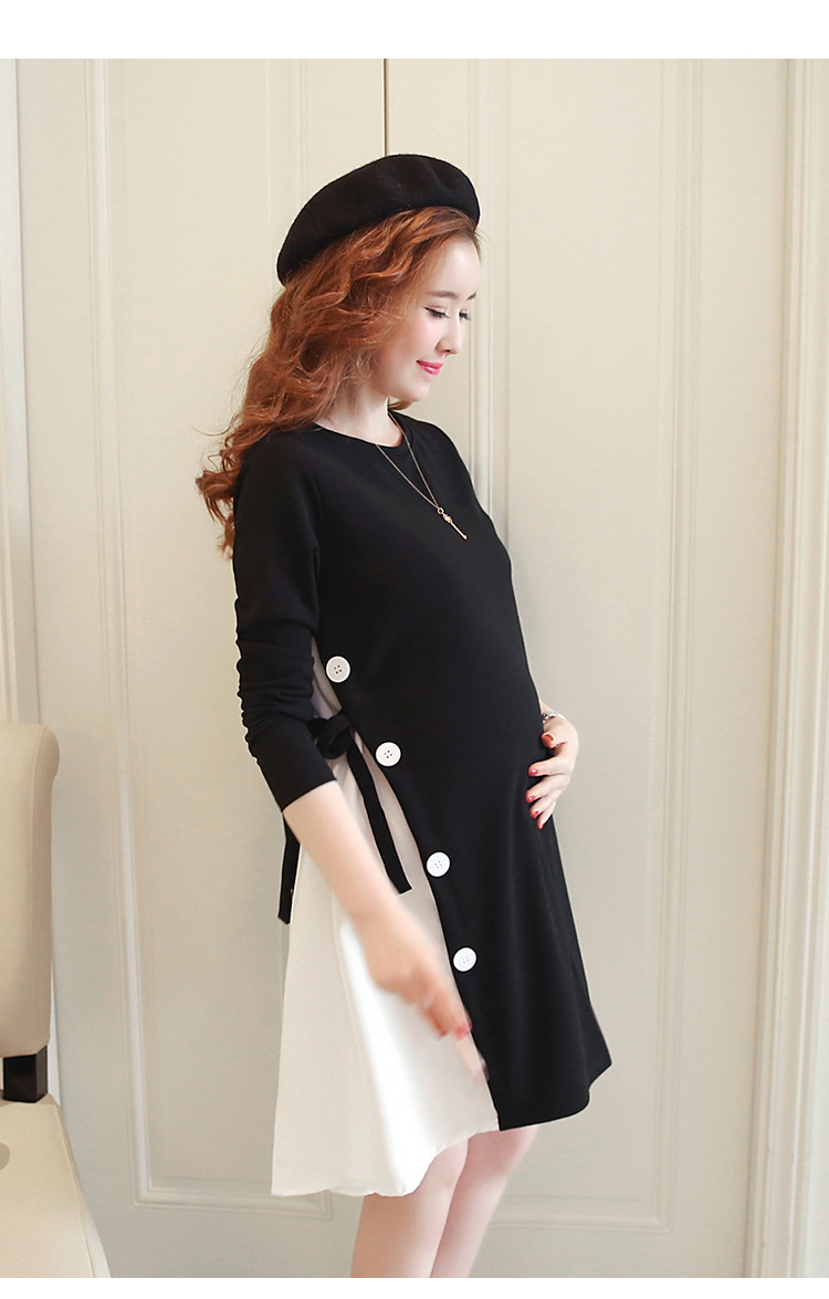 迪鲁奥(diluao)孕妇装长袖连衣裙装韩版中长款大摆孕妇裙子t恤时尚