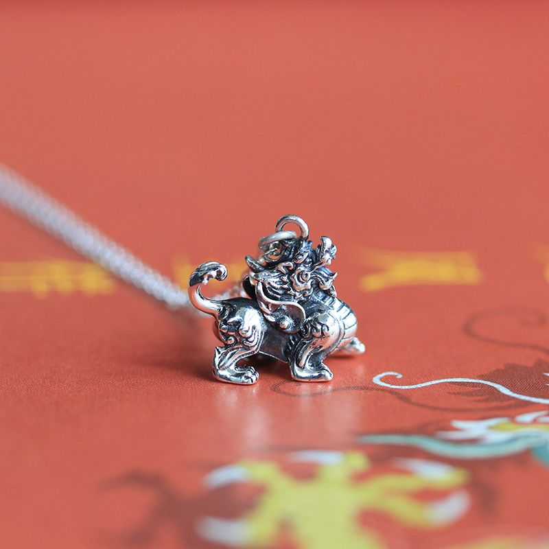 美芙仁麒麟中国传统吉祥瑞兽麒麟儿925纯银项链颈饰女寓意七夕情人节