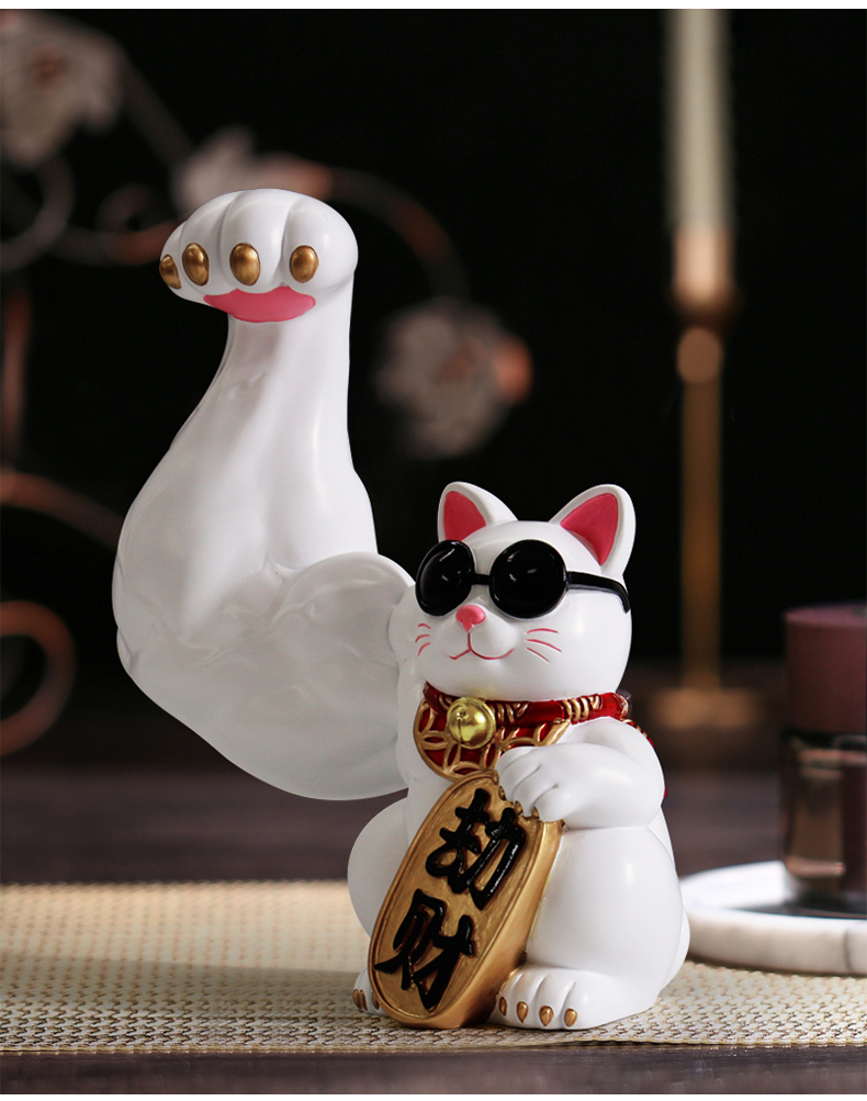 三维工匠劫财猫麒麟臂巨臂招财猫摆件开业送礼品收银台摇手家用前台贺