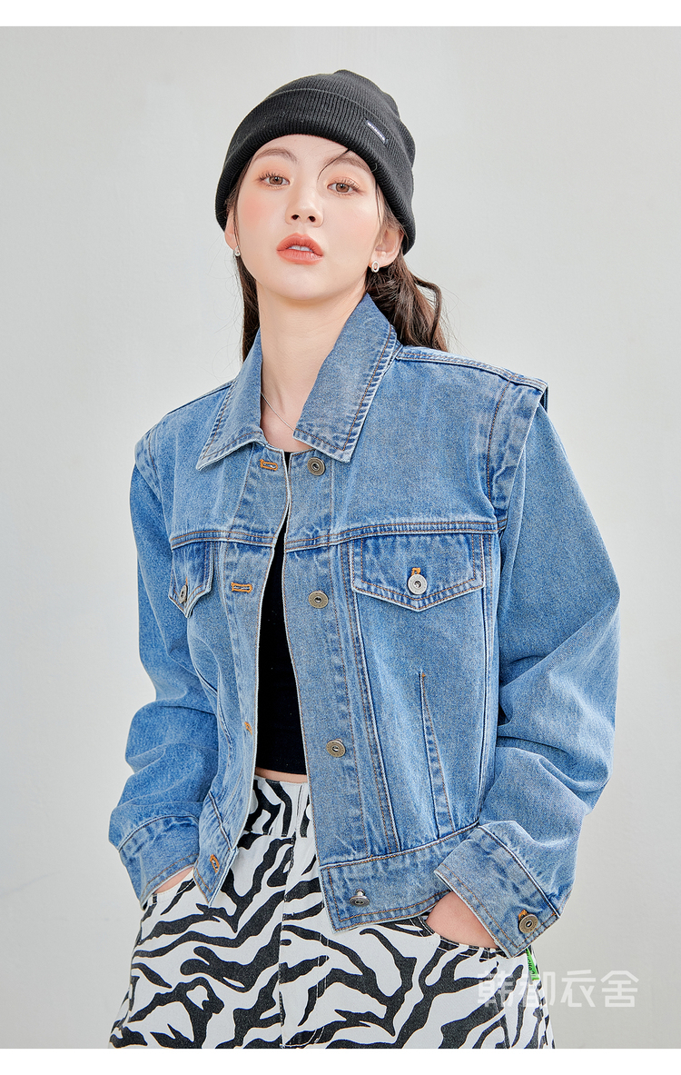 韩都衣舍牛仔外套女2021春季新款复古港味小个子短款上衣女pq0245