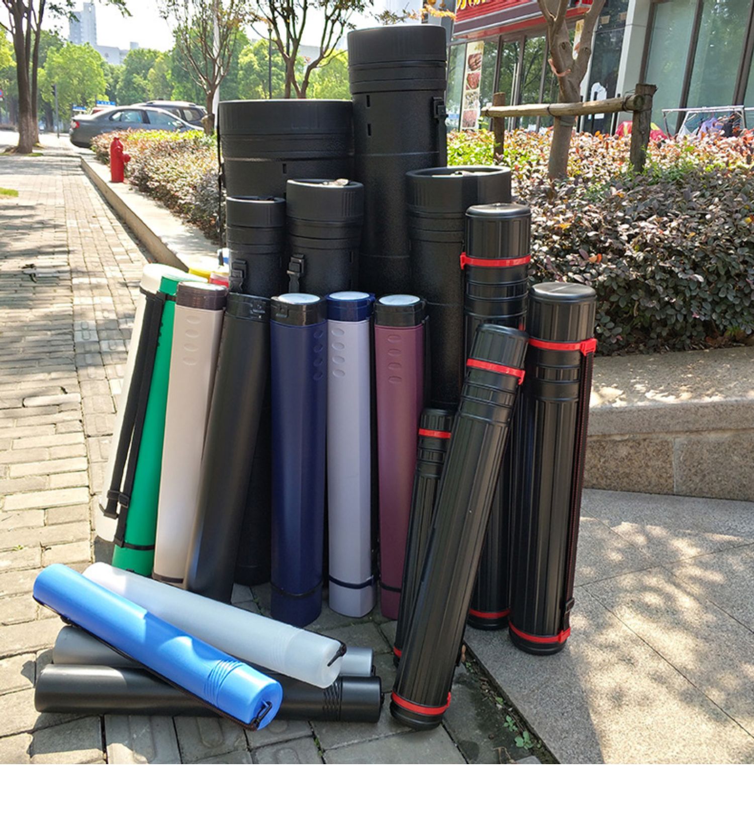 喻娄大号小号彩色黑色加厚伸缩画筒圆形方形画桶手提塑料装图纸筒海报