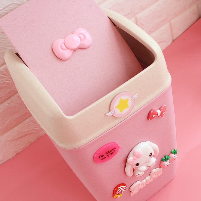 diy可爱家居少女垃圾桶学生垃圾桶女生宿舍垃圾桶大号摇盖麦秸秆粉色