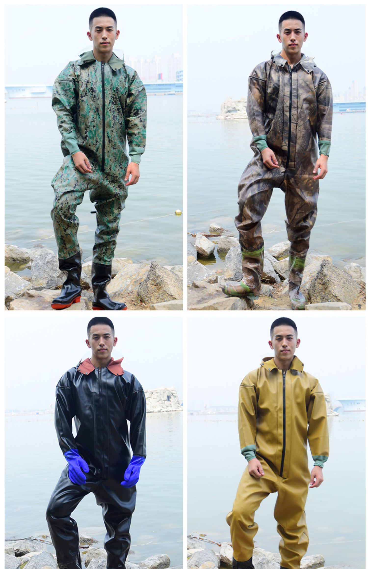 全身下水裤防水衣服雨裤加厚耐磨男连体半身抓鱼裤捕鱼皮叉裤子