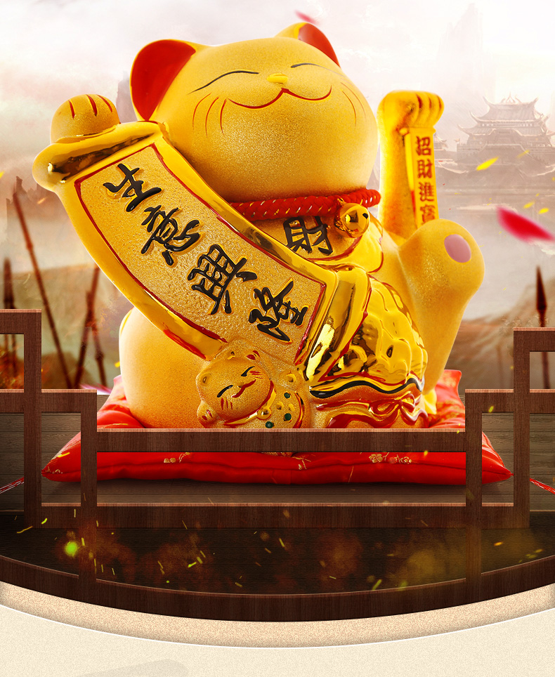 三维工匠招财猫摆件大小号店铺礼品金色开业送礼家居客厅电动摇手自动