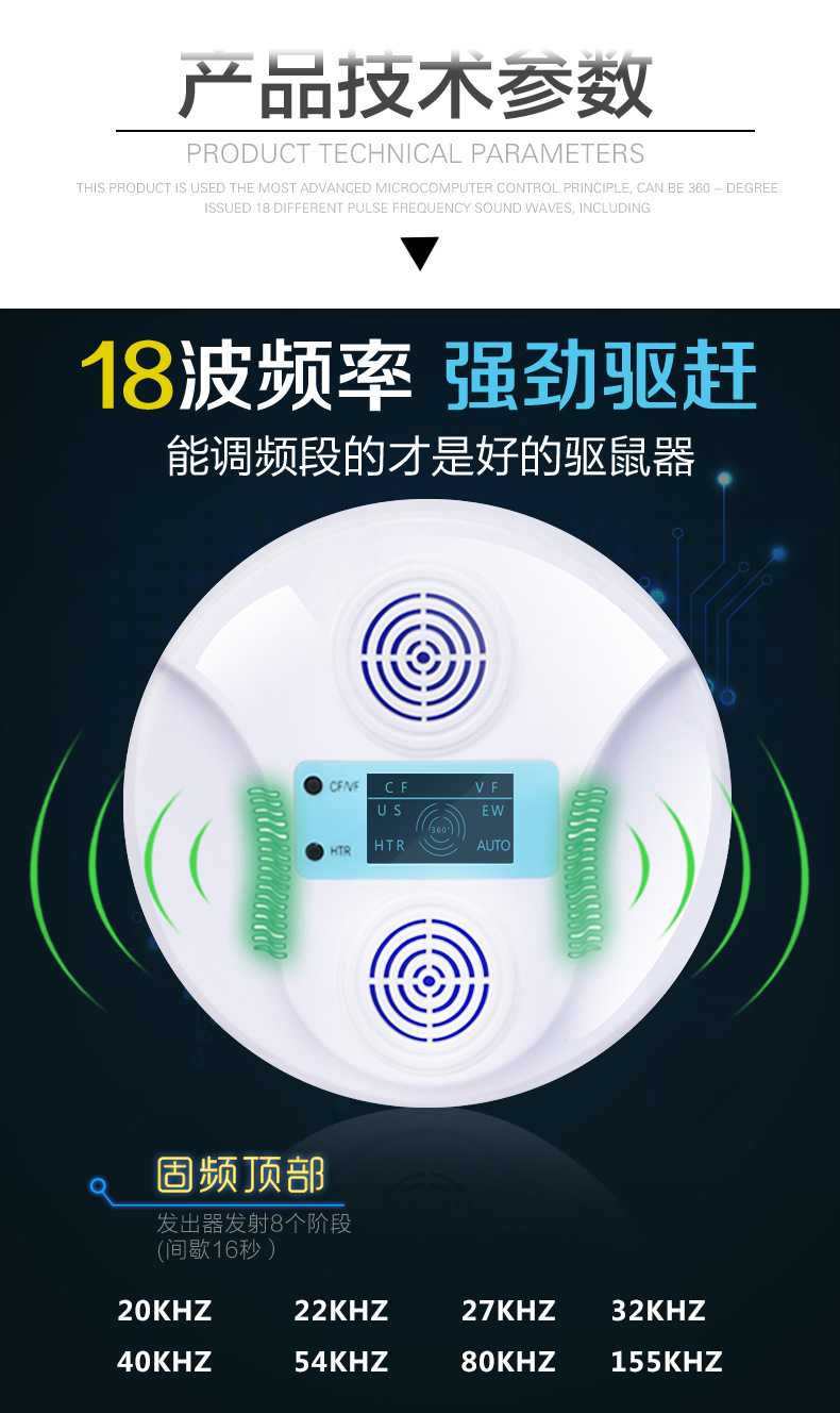 超声波驱鼠器电子灭鼠器家用捕鼠器电猫驱鼠神器多用型驱鼠器