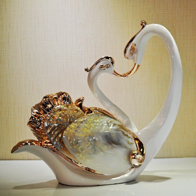 欧式贝壳天鹅摆件结婚工艺品家居摆设饰品创意摆件客厅酒店