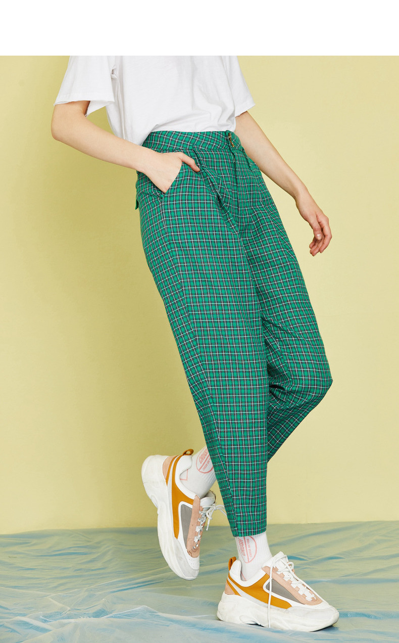 tm包销下架初语格子裤女夏装新款复古港味直筒宽松显瘦九分裤休闲裤女