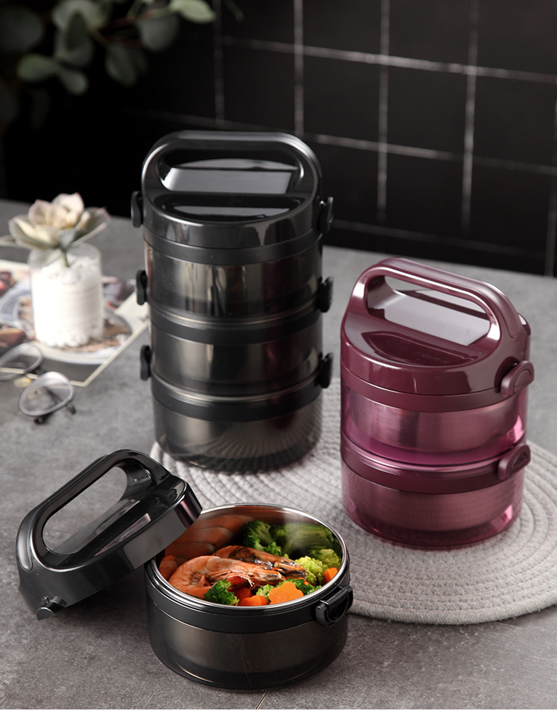 304不锈钢手提饭盒真保温饭桶3层2层便携手提桶多层上班族 封后 紫色2