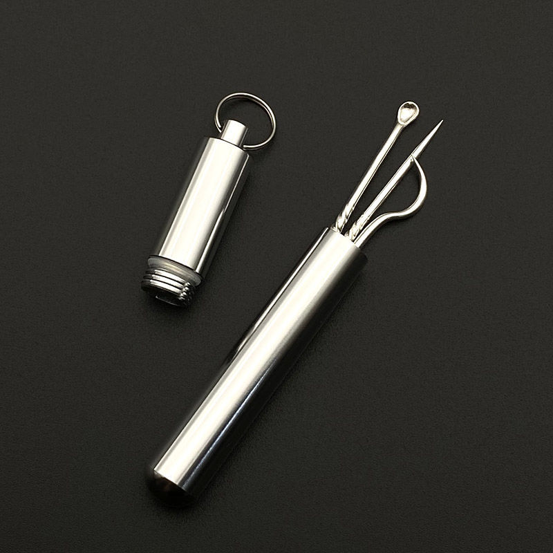 990纯银牙签随身剔牙神器迷你牙齿清洁工具便携式铝合金牙签筒盒990银