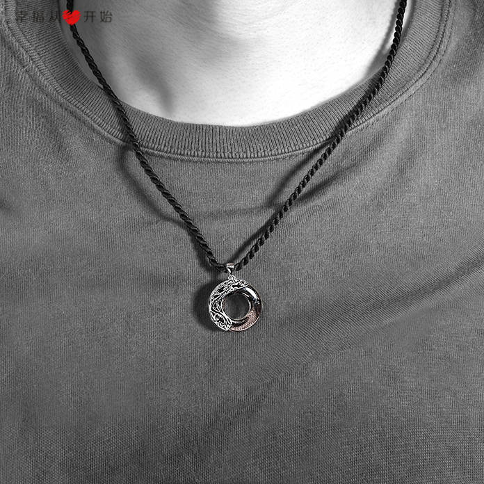 纯银项链男士吊坠简约学生男生潮黑曜石情侣银饰情人节礼物送男友