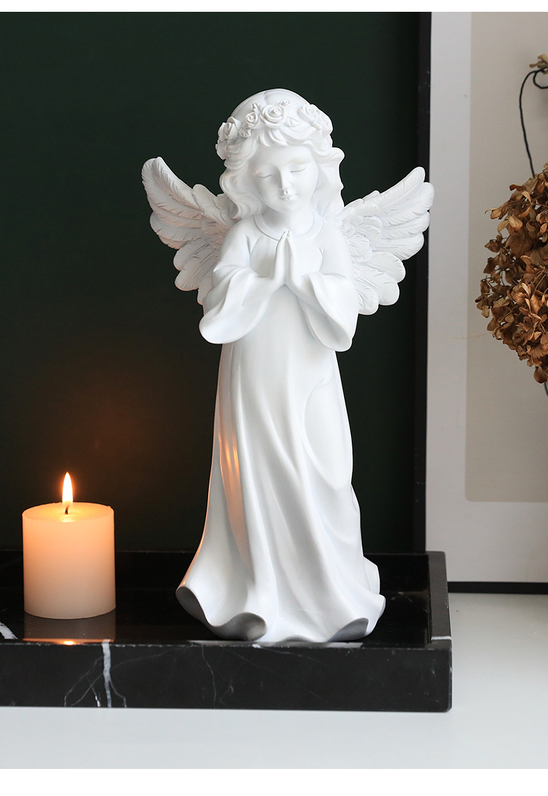 欧式复古白色天使树脂雕塑石膏人像摆设北欧玄关客厅装饰品小摆件feng