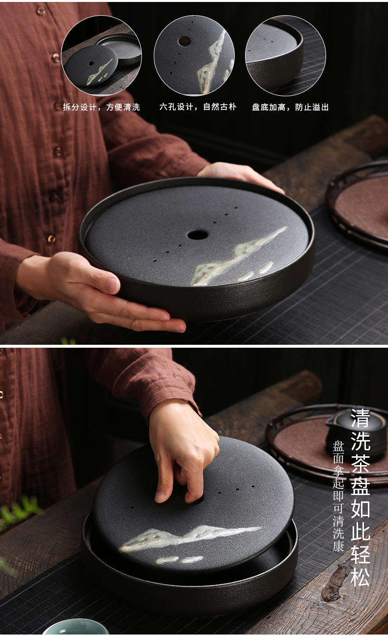 haoyangdao德化羊脂玉白瓷圆形茶盘功夫茶具日式家用干泡台储水式陶瓷