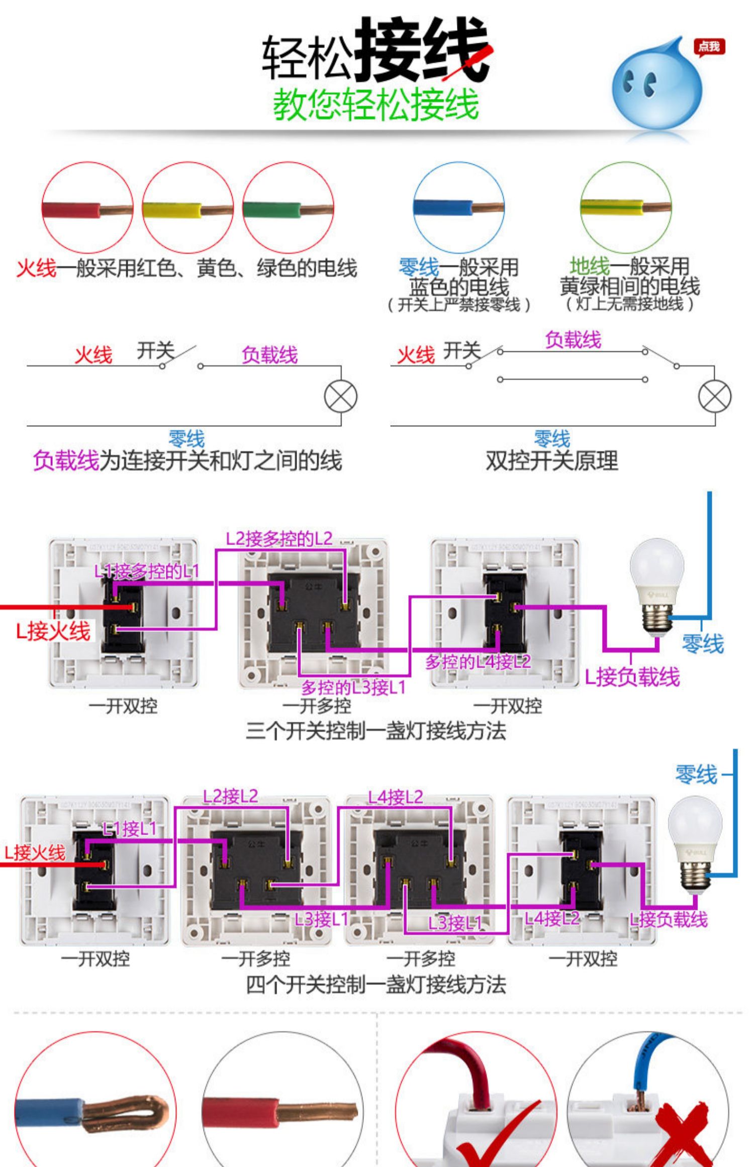 三联多控开关接线图图片