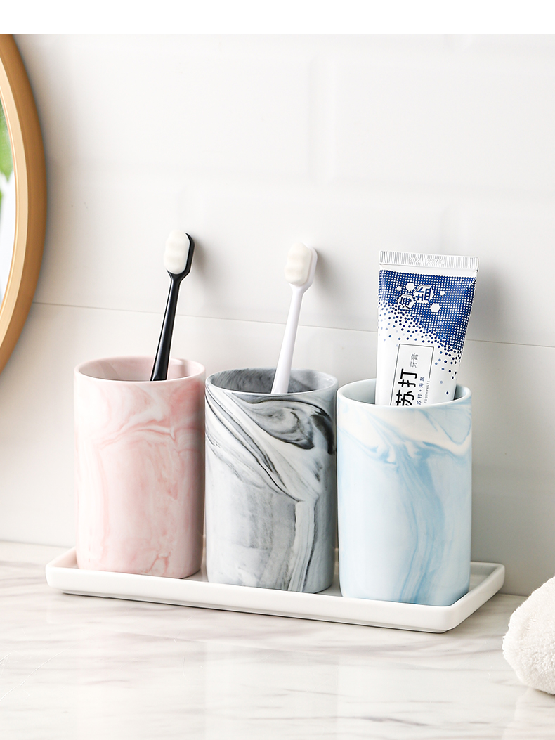 haoyangdao大理石纹路陶瓷漱口杯一家三口用刷牙杯洗漱杯牙缸牙杯带