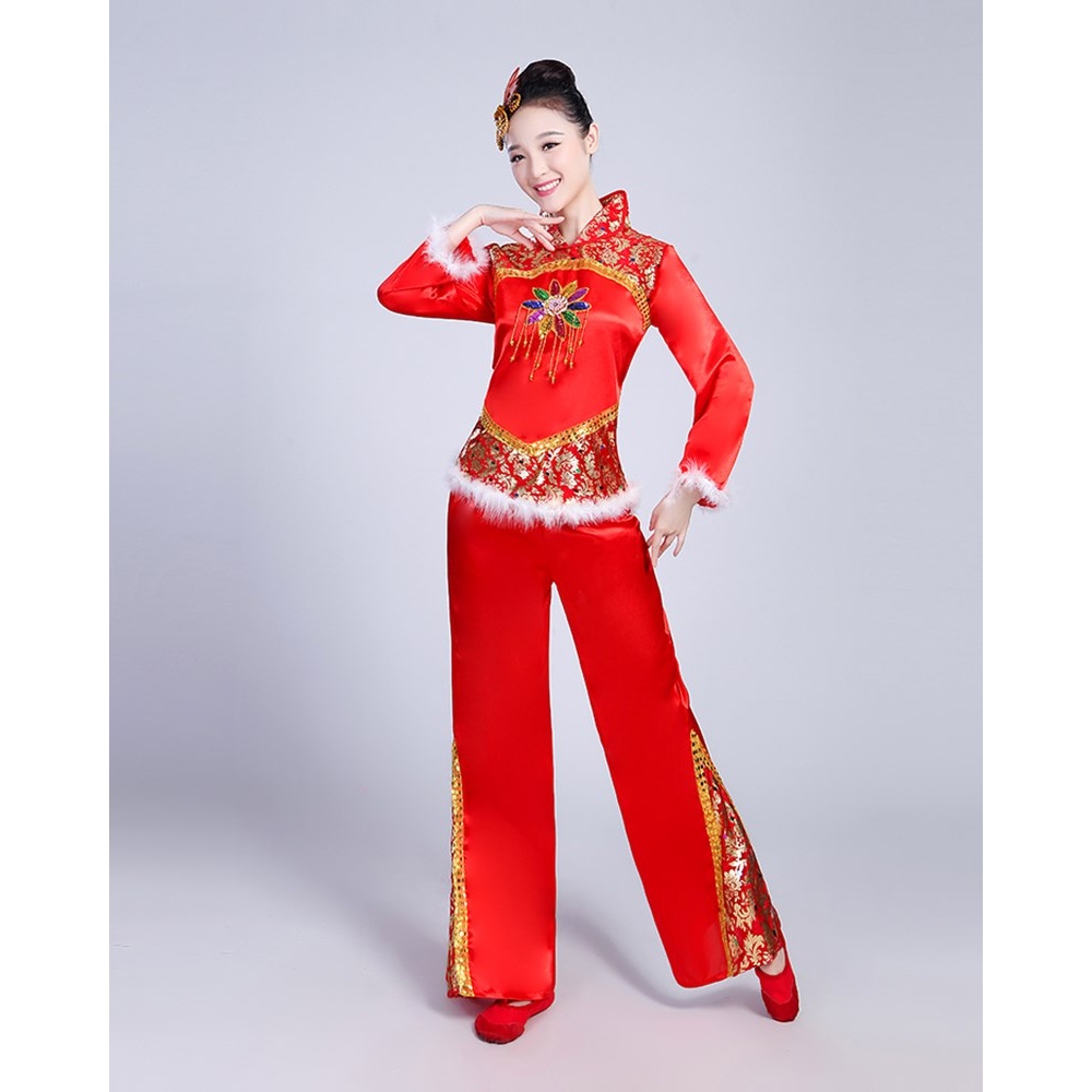 2021新款秋冬季秧歌服女成人扇子舞腰鼓中老年舞蹈广场舞服装套装