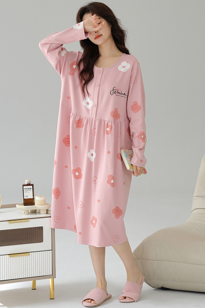 猫人待产裙孕妇带胸垫睡裙女士春夏季纯棉长袖月子家居服2025新款