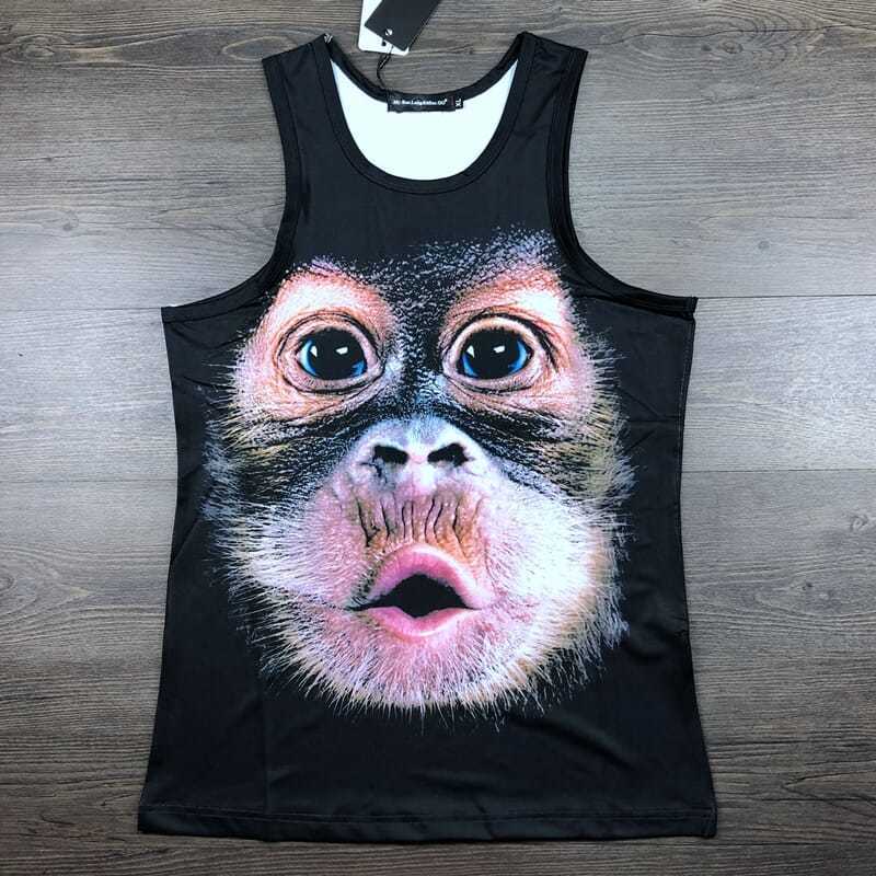 s 搞笑3d背心个性大脸猴子猩猩马甲无袖动物立体图案旅行衣服t恤衫》