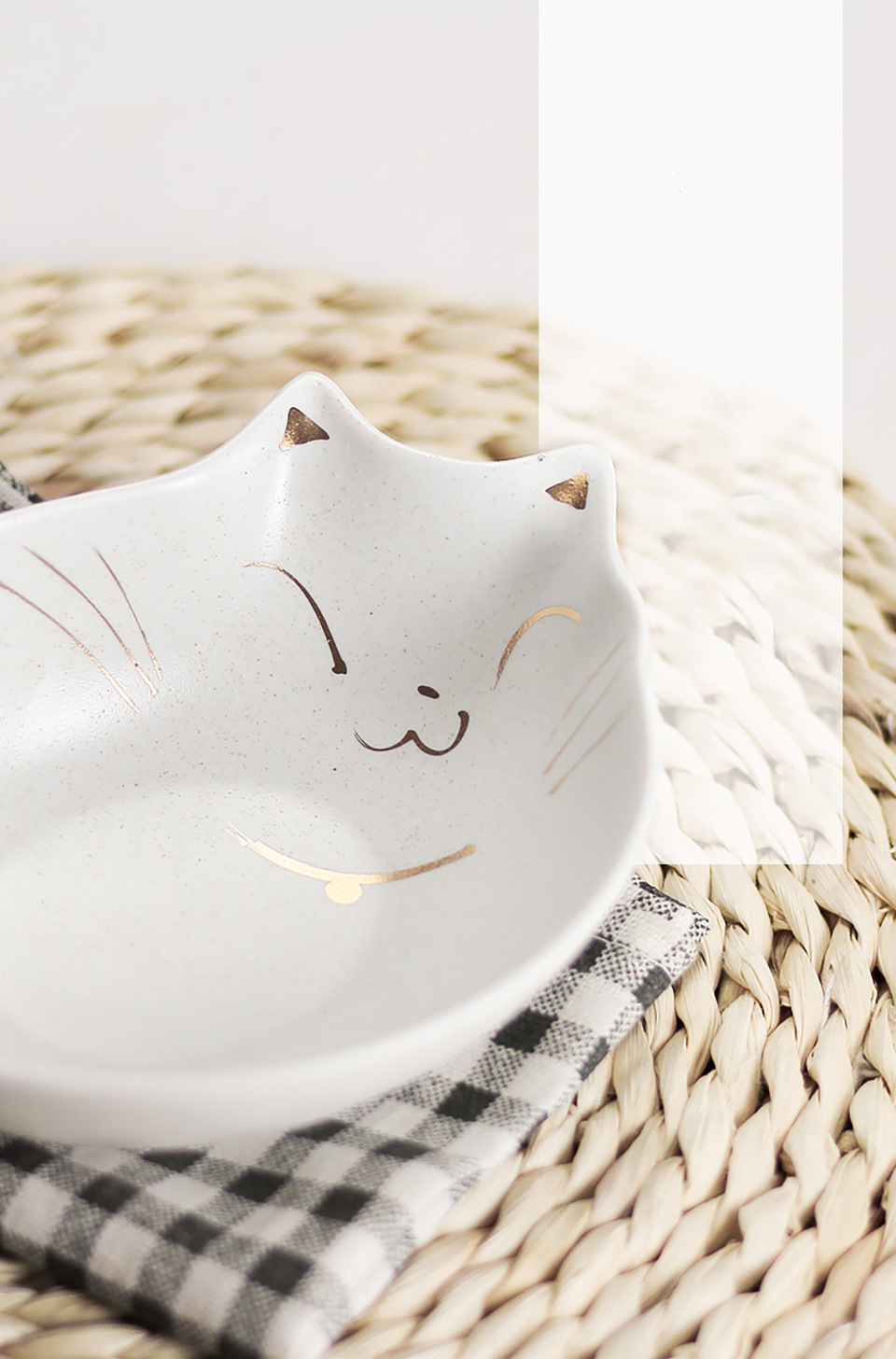 日系猫黑白描金碗优质陶瓷宠物食盆扁脸猫食碗猫粮碗