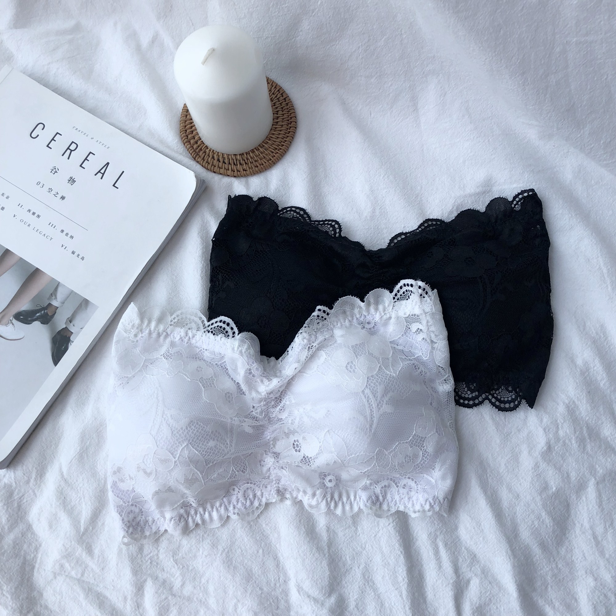 白色蕾丝抹胸聚拢裹胸式文胸小胸无肩带内美背内搭打底背心女装