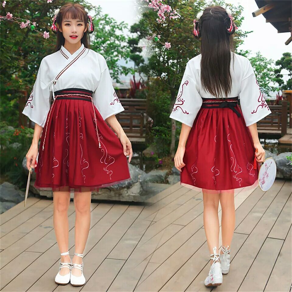 haoyi少女花间谣古风汉元素改良汉服女复古交领中国风半身裙学生班服