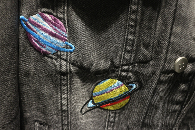 新款hi重工宇宙星空刺绣牛仔外套男青年潮流百搭休闲夹克上衣