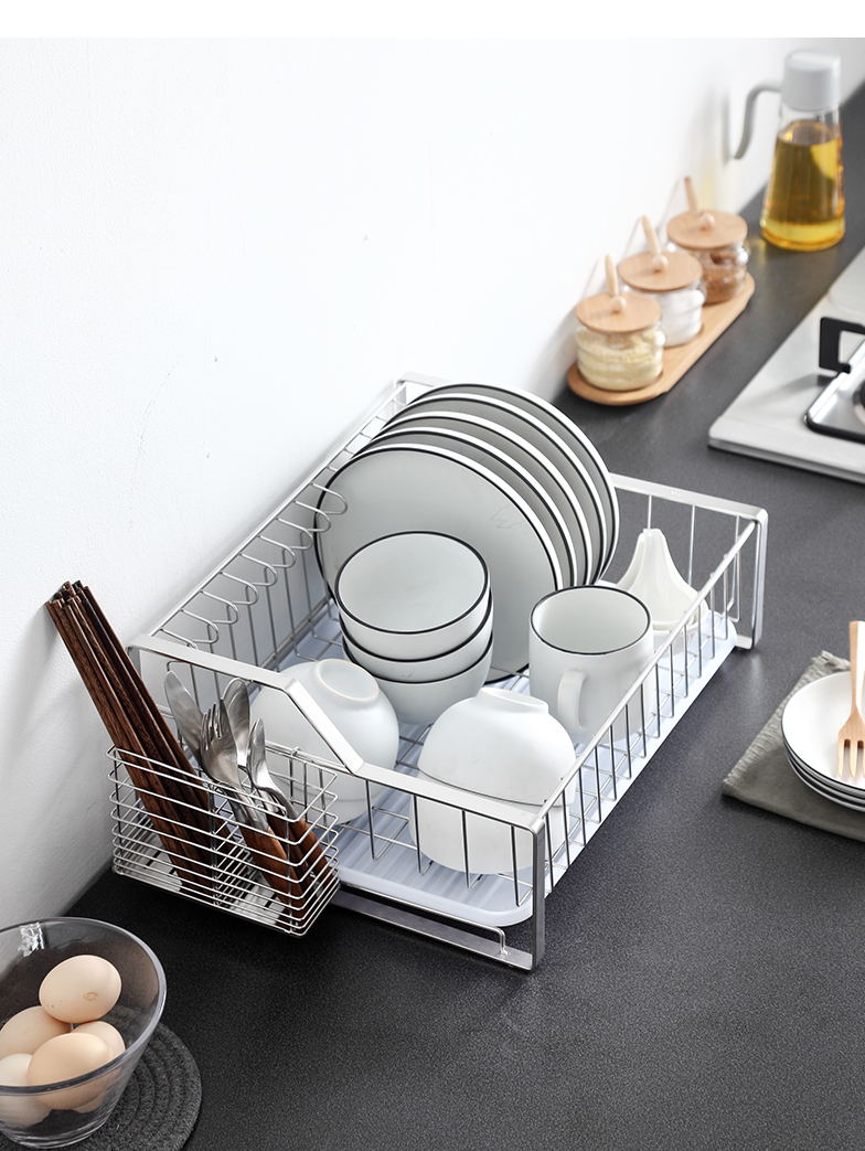 加厚304不锈钢碗架单层沥水架碗碟架家用置物架收纳晾放碗架子三维